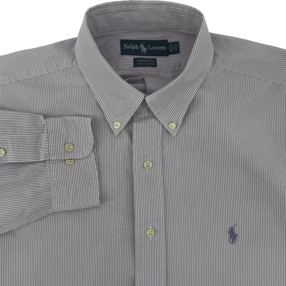 Ralph Lauren Yarmouth Mens 17 34/35 Purple Striped Cotton Button Down Shirt